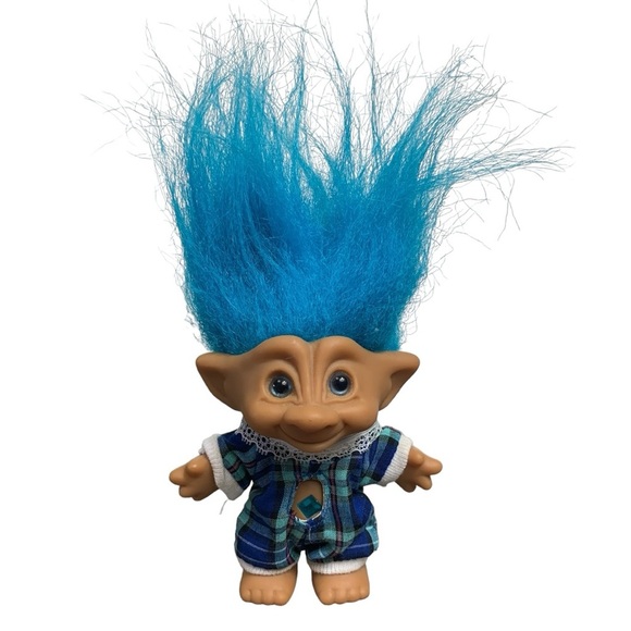 Vtg Ace Novelty Treasure  Troll Doll Blue hair Star Jewel Eyes Wishstone Gem 90s - Picture 1 of 8